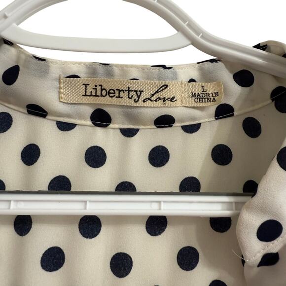 Liberty Love Blouse Women Size Large White Blue Polka Dots 3/4 Sleeve pullover - Picture 4 of 5